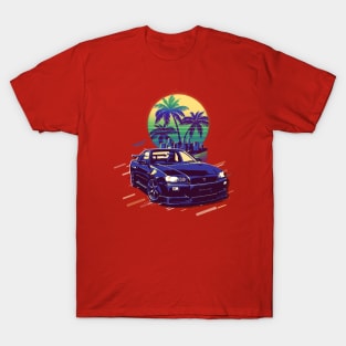 Blue Retro Sunset JDM Cars T-Shirt